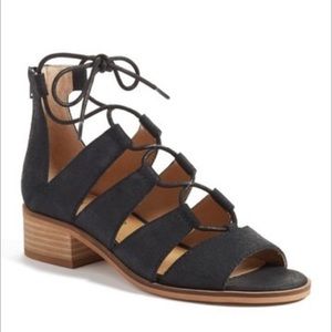Lucky Brand Tazu black brushed suede gladiator lace up sandals size 8.5